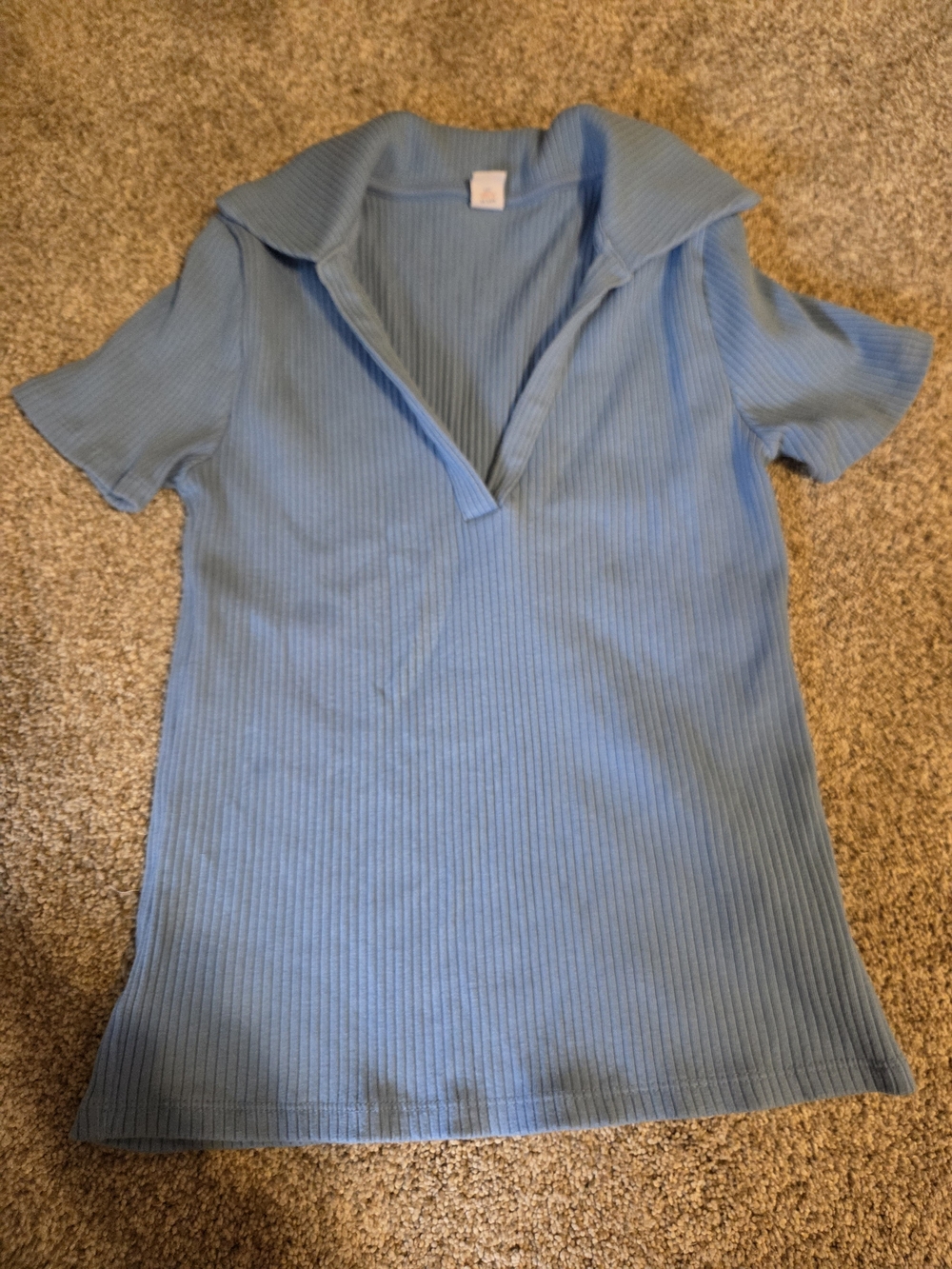 Old Navy Light Blue Ribbed Short Sleeve Polo Top